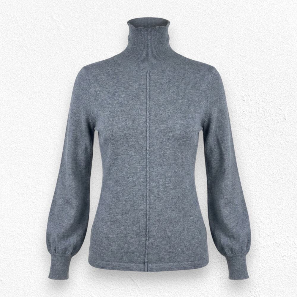 CAbi Grey Turtleneck Front Pleat Long Sleeve Pullover Minimal Sweater Size Small